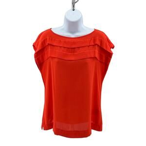 Banana Republic Blouse WMNS S Orange Short Sleeve Ruffle Layered Cap Sleeve Top